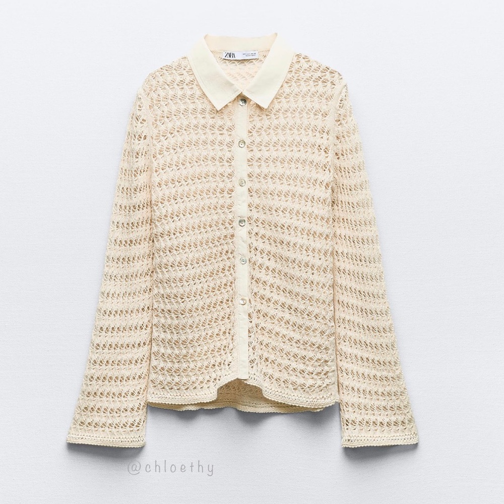 Zara POINTELLE KNIT POLO CARDIGAN - Picture 2 of 9